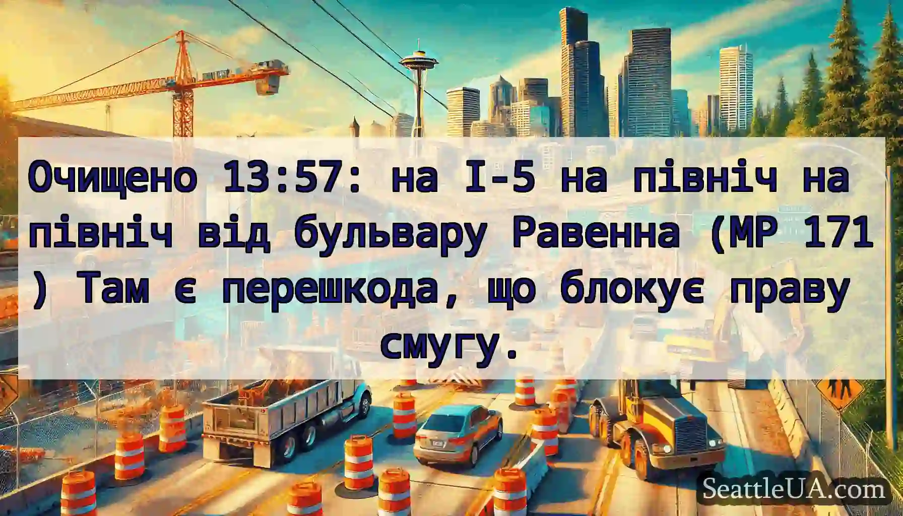 Очищено 13:57: на I-5 на північ на північ від