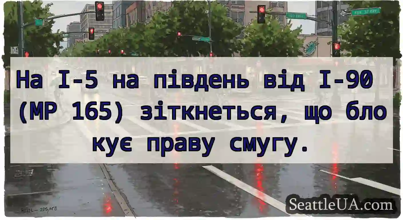 На I-5 на південь від I-90 (MP 165) зіткнеться,