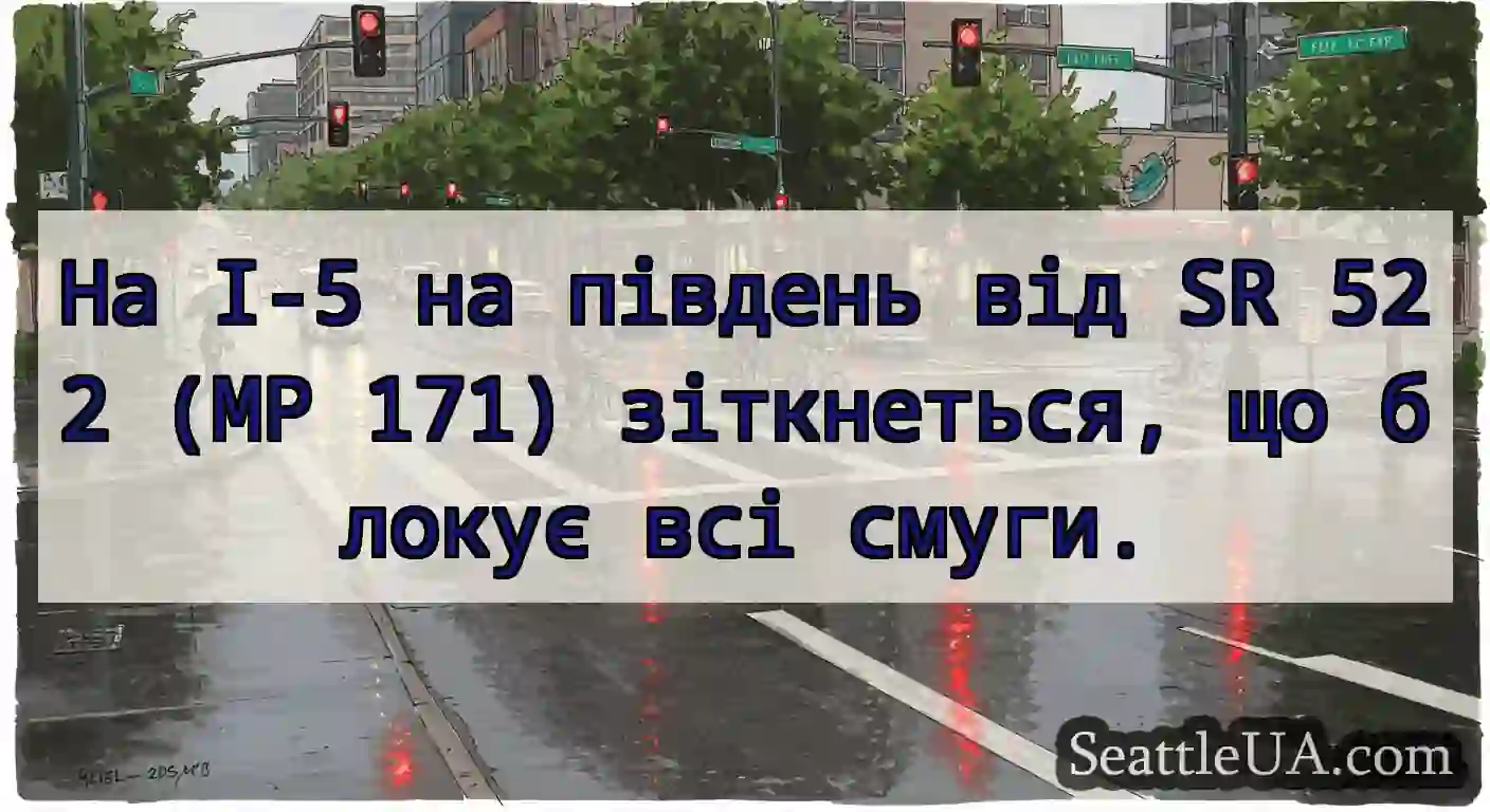 На I-5 на південь від SR 522 (MP 171) зіткнеться,