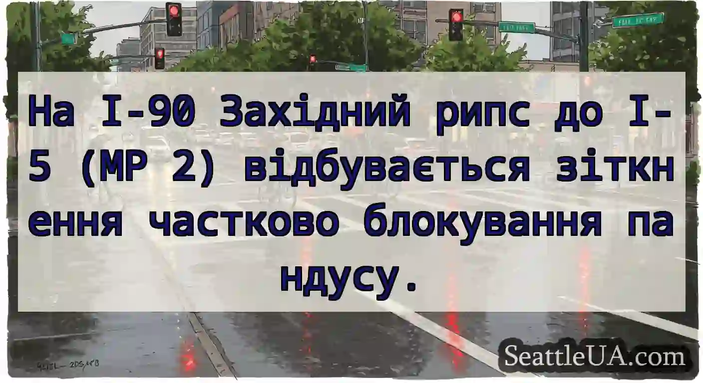 На I-90 Західний рипс до I-5 (MP 2) відбувається