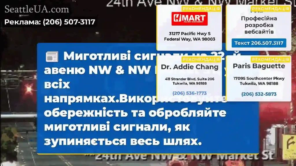Миготливі сигнали на 22 -й авеню NW & NW Market