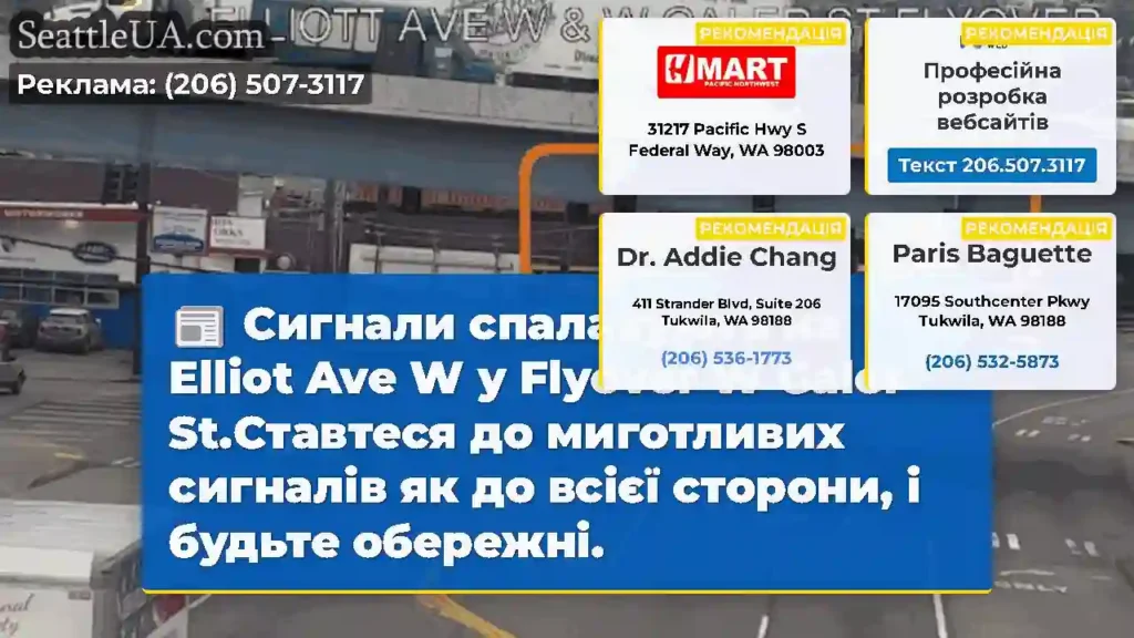 Сигнали спалахують на Elliot Ave W у Flyover W