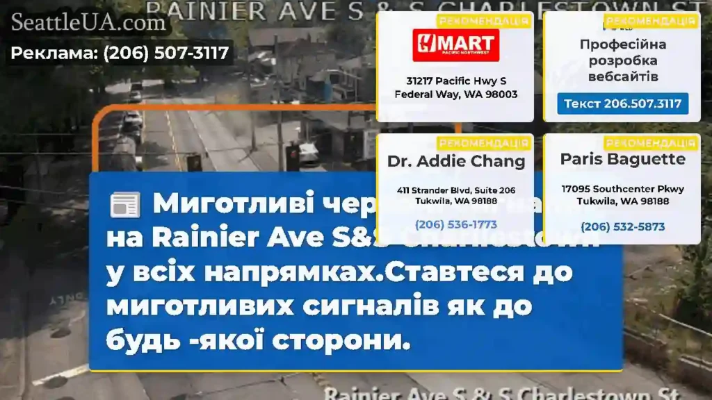 Миготливі червоні сигнали на Rainier Ave S&S