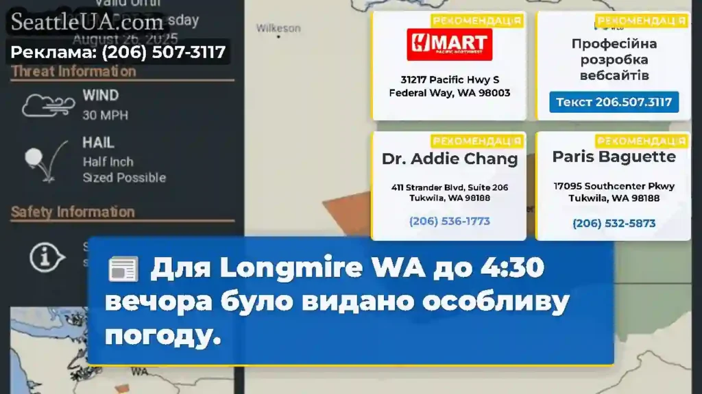 Для Longmire WA до 4:30 вечора було видано