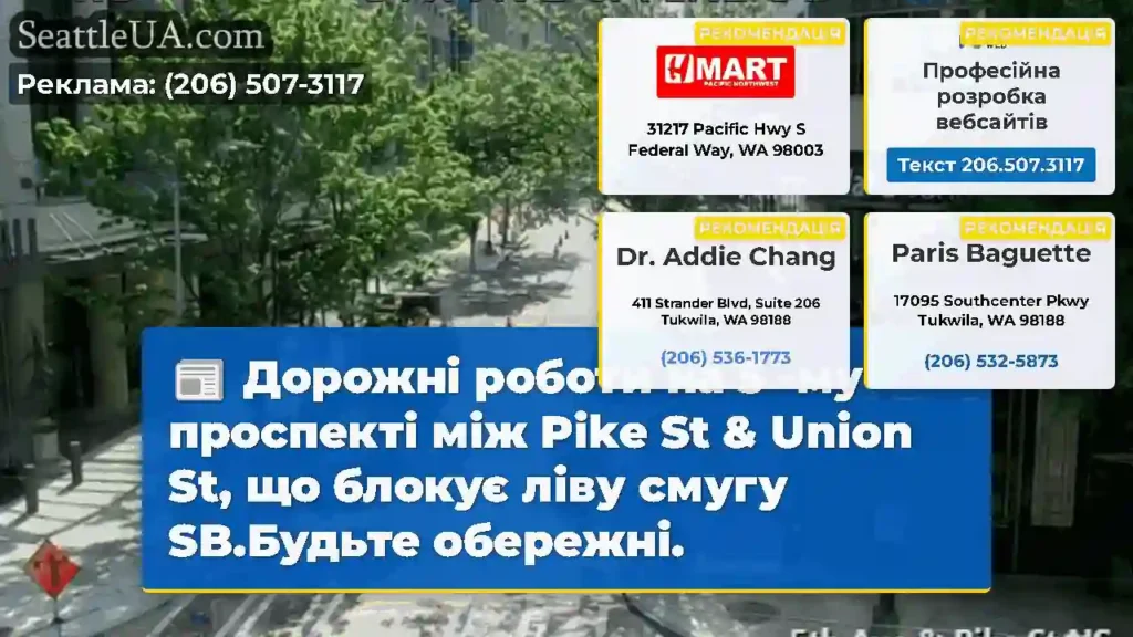Дорожні роботи на 5 -му проспекті між Pike St &