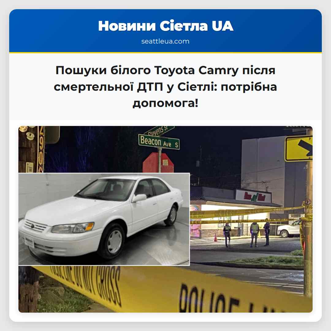 Пошуки білого Toyota Camry після смертельної ДТП