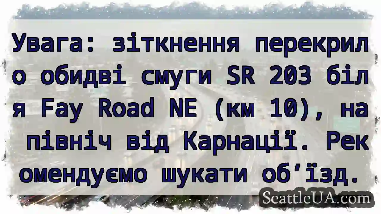 Зіткнення! SR 203 перекрито. Об’їзд!