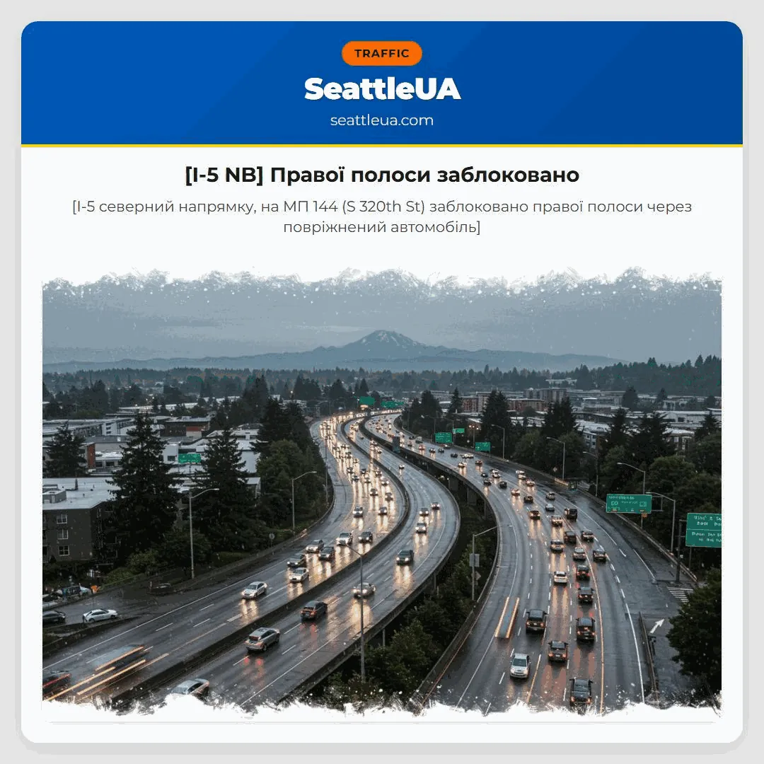 [I-5 NB] Правої полоси заблоковано