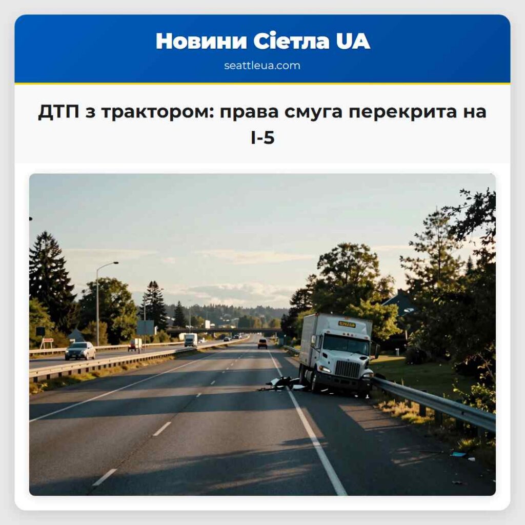 ДТП з трактором: права смуга перекрита на I-5