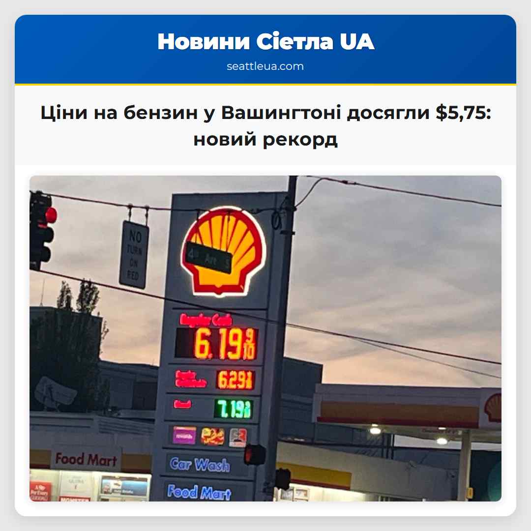 Ціни на бензин у Вашингтоні досягли $575 новий рекорд