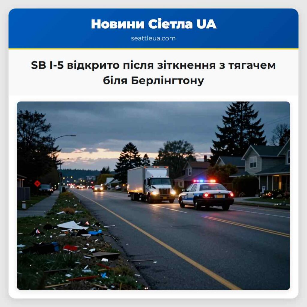 SB I-5 відкрито після зіткнення з тягачем біля