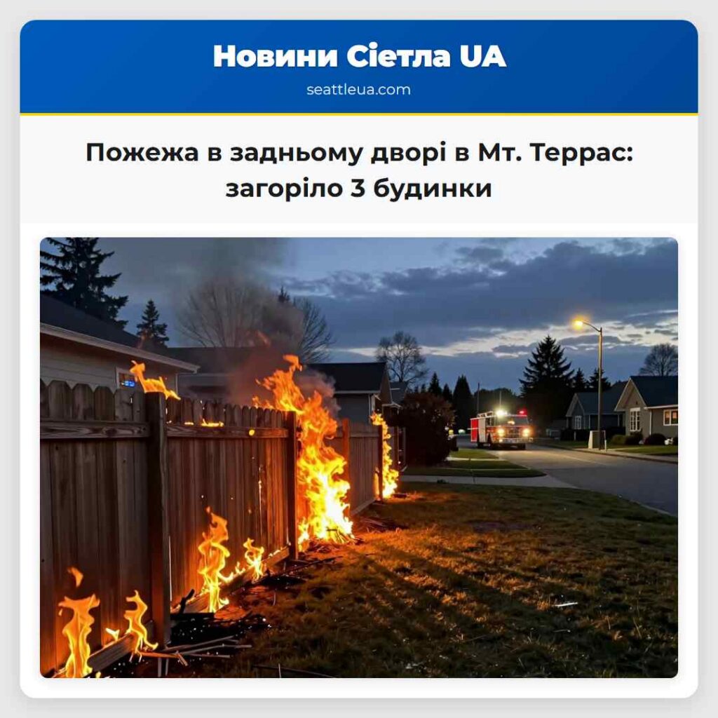 Пожежа в задньому дворі в Мт. Террас загоріло 3 будинки