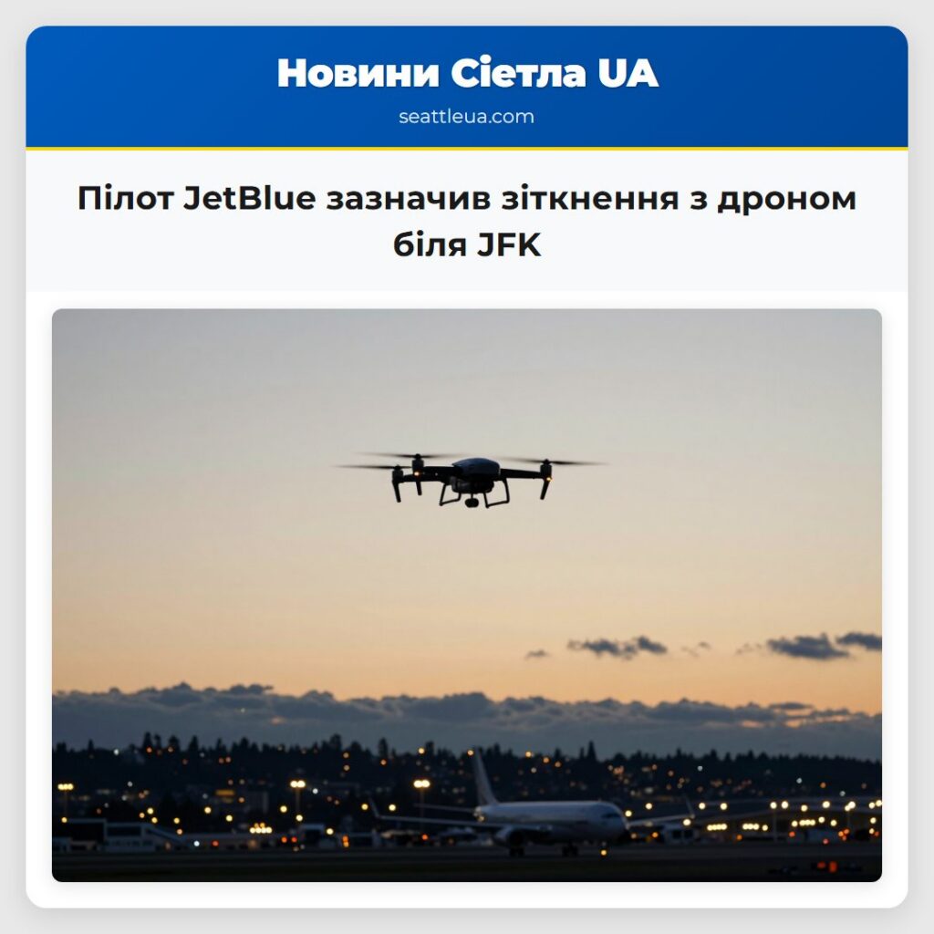 Пілот JetBlue зазначив зіткнення з дроном біля JFK