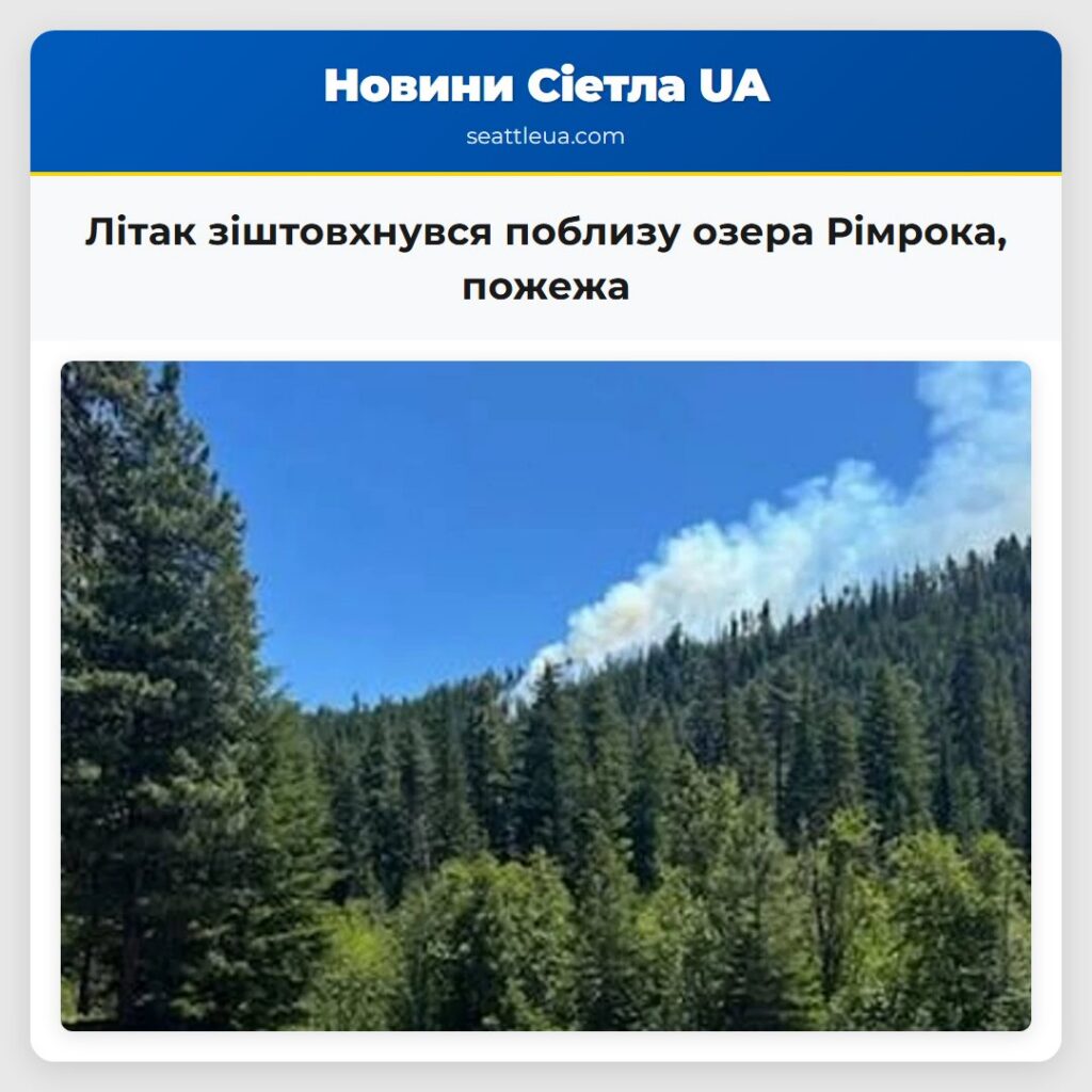 Літак зіштовхнувся поблизу озера Рімрока, пожежа