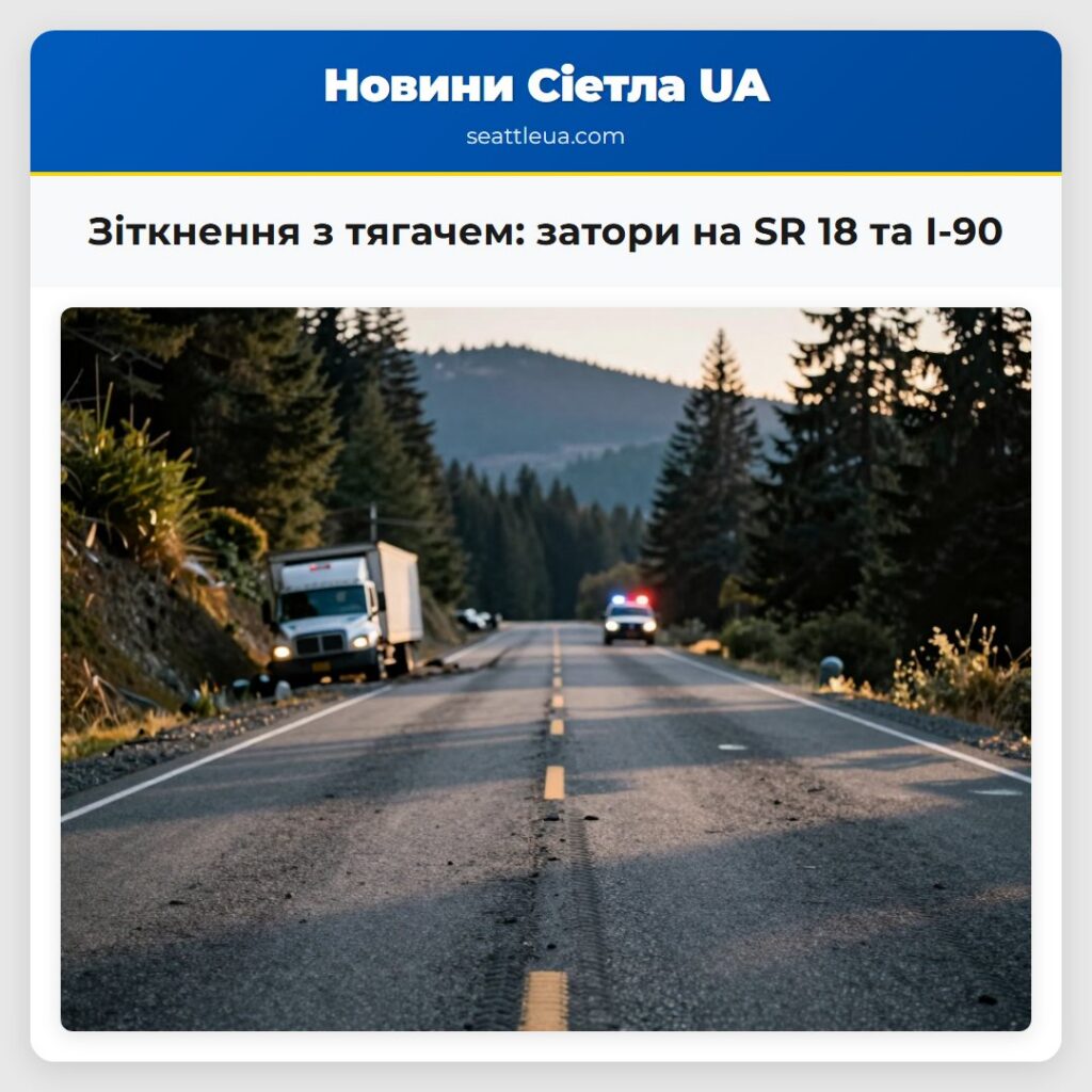 Зіткнення з тягачем: затори на SR 18 та I-90
