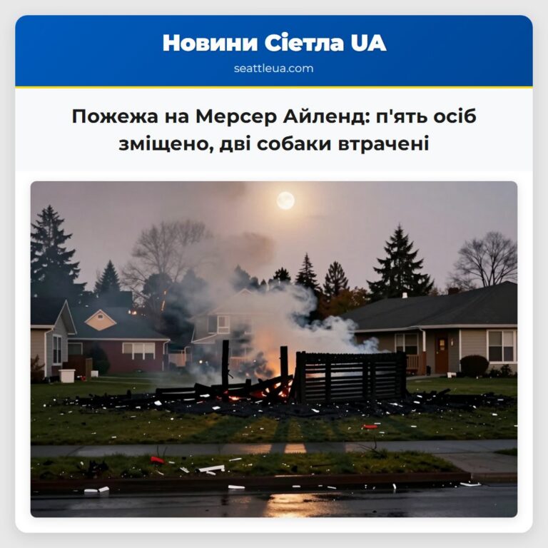 Пожежа на Мерсер Айленд пять осіб зміщено дві собаки втрачені
